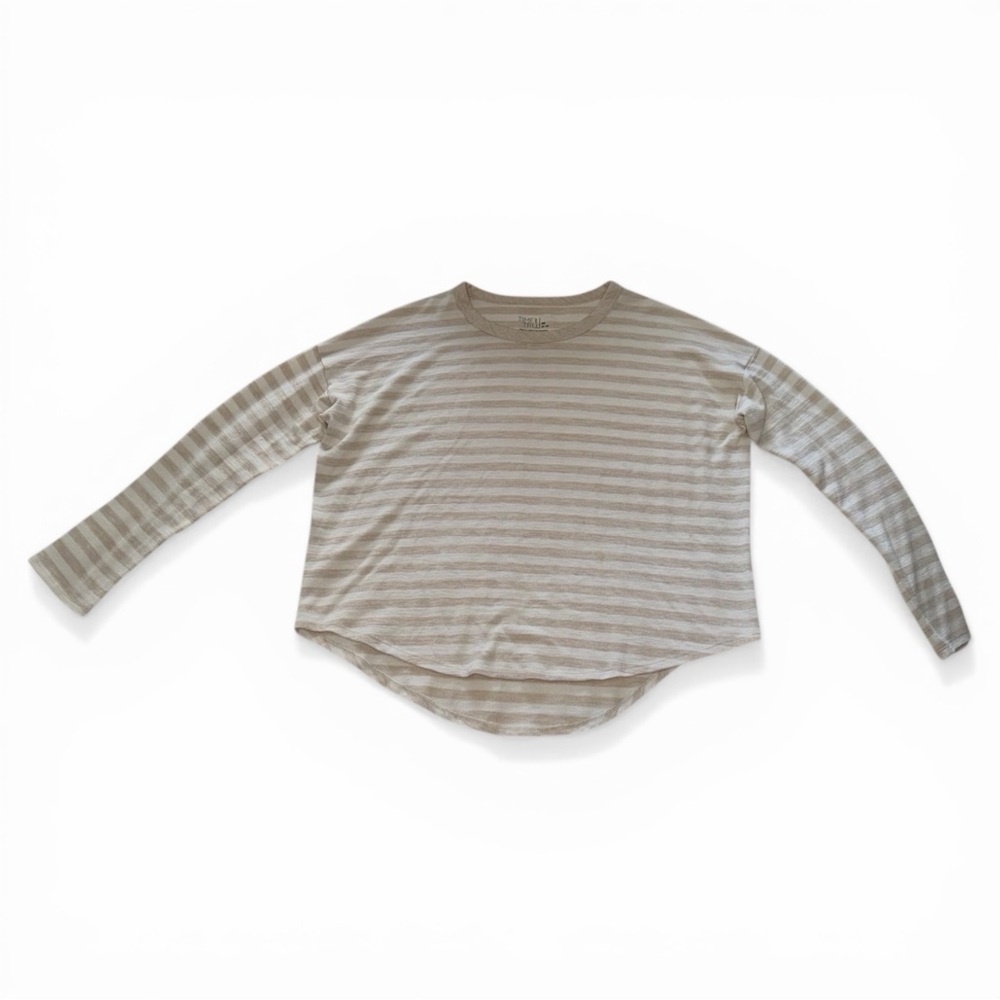 Women’s time and tru Long Sleeve Stripe Top - Neutral Beige